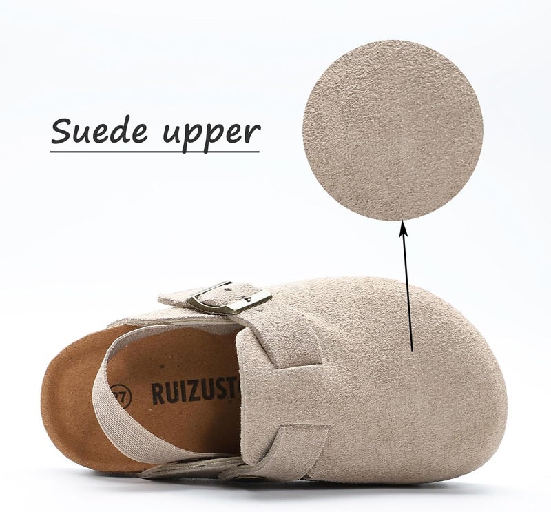 Hezeisoar Boys Girls Suede Clogs Unisex Toddler Slip-on Slippers Kids Outdoor Indoor Flat Shoes Classic Cork Adjustable Buckle Mules Cute Sandals - Image 3